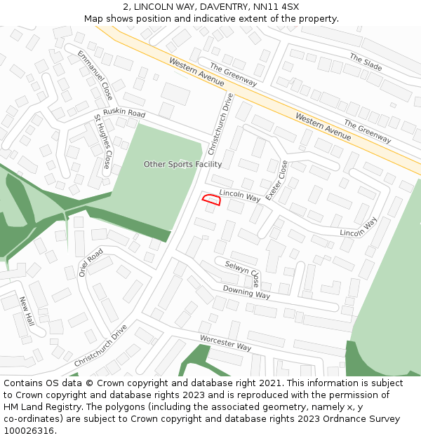 2, LINCOLN WAY, DAVENTRY, NN11 4SX: Location map and indicative extent of plot