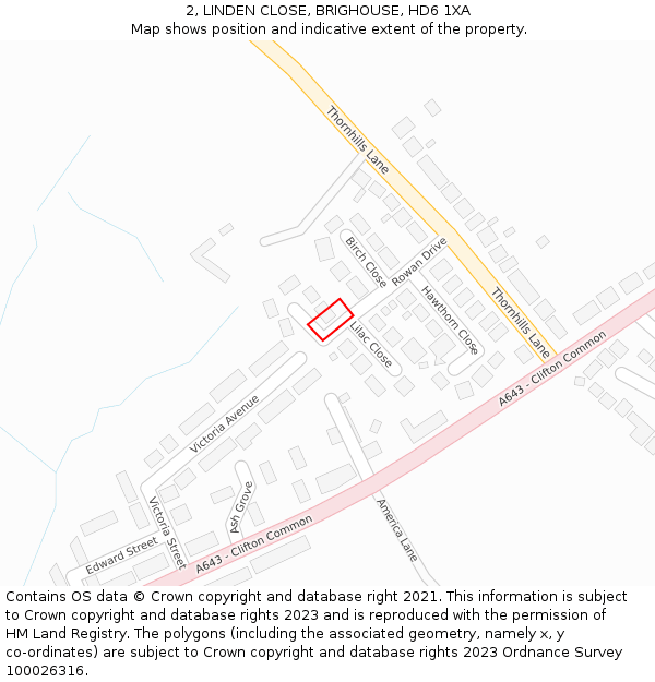 2, LINDEN CLOSE, BRIGHOUSE, HD6 1XA: Location map and indicative extent of plot