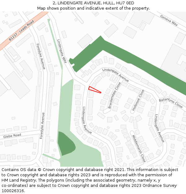 2, LINDENGATE AVENUE, HULL, HU7 0ED: Location map and indicative extent of plot