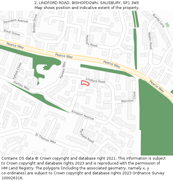 2, LINDFORD ROAD, BISHOPDOWN, SALISBURY, SP1 3WX: Location map and indicative extent of plot