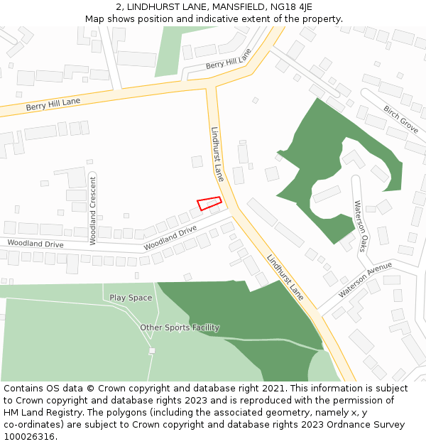2, LINDHURST LANE, MANSFIELD, NG18 4JE: Location map and indicative extent of plot