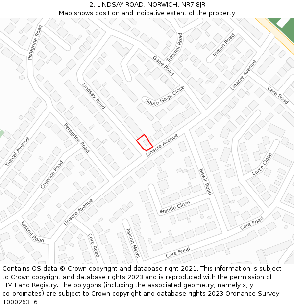 2, LINDSAY ROAD, NORWICH, NR7 8JR: Location map and indicative extent of plot