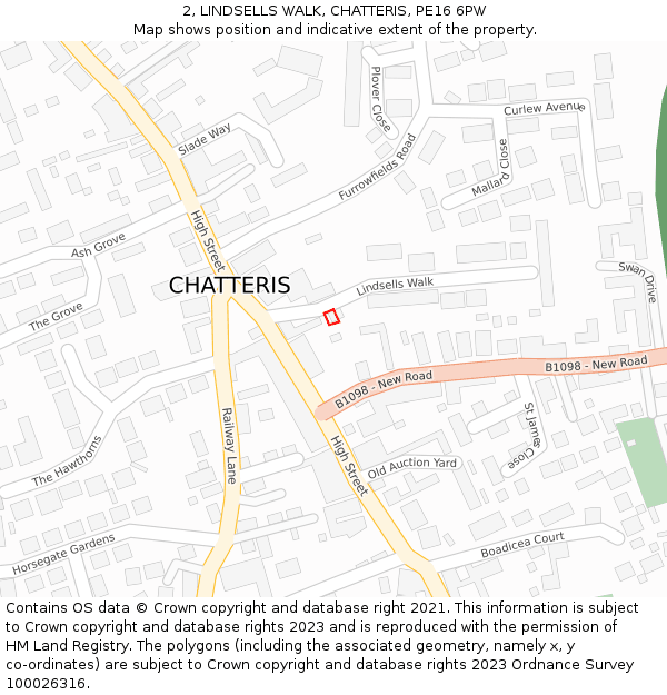 2, LINDSELLS WALK, CHATTERIS, PE16 6PW: Location map and indicative extent of plot