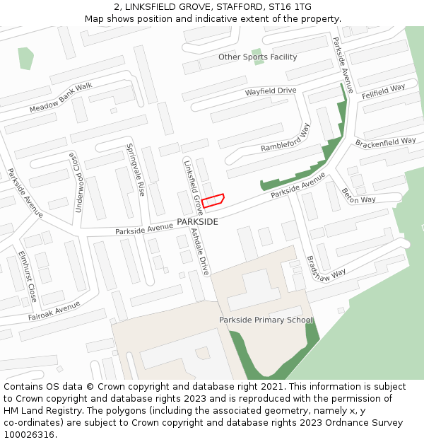 2, LINKSFIELD GROVE, STAFFORD, ST16 1TG: Location map and indicative extent of plot