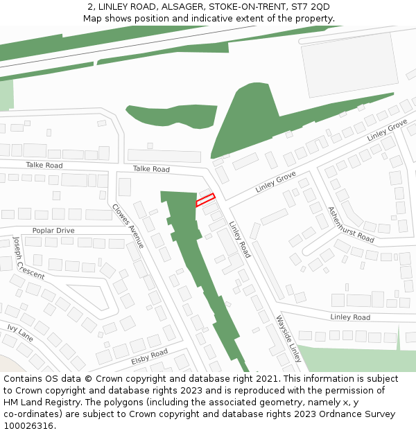 2, LINLEY ROAD, ALSAGER, STOKE-ON-TRENT, ST7 2QD: Location map and indicative extent of plot