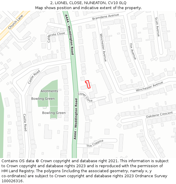 2, LIONEL CLOSE, NUNEATON, CV10 0LQ: Location map and indicative extent of plot