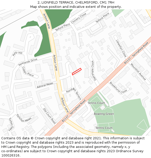 2, LIONFIELD TERRACE, CHELMSFORD, CM1 7RH: Location map and indicative extent of plot