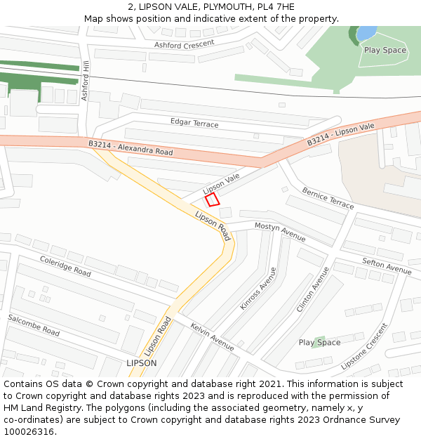 2, LIPSON VALE, PLYMOUTH, PL4 7HE: Location map and indicative extent of plot