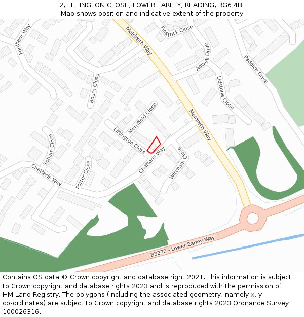 2, LITTINGTON CLOSE, LOWER EARLEY, READING, RG6 4BL: Location map and indicative extent of plot
