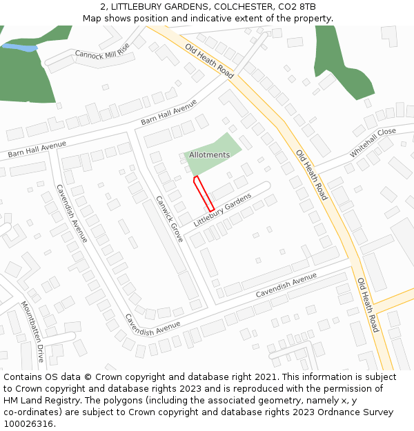 2, LITTLEBURY GARDENS, COLCHESTER, CO2 8TB: Location map and indicative extent of plot