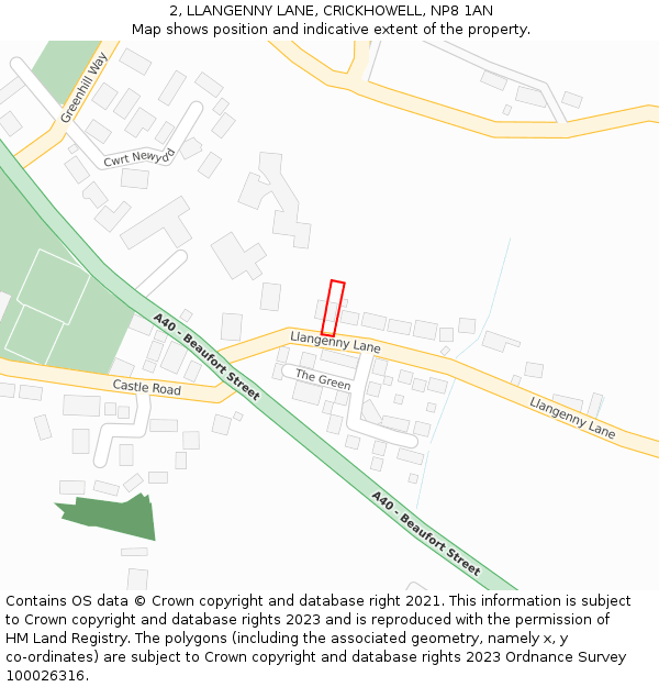 2, LLANGENNY LANE, CRICKHOWELL, NP8 1AN: Location map and indicative extent of plot