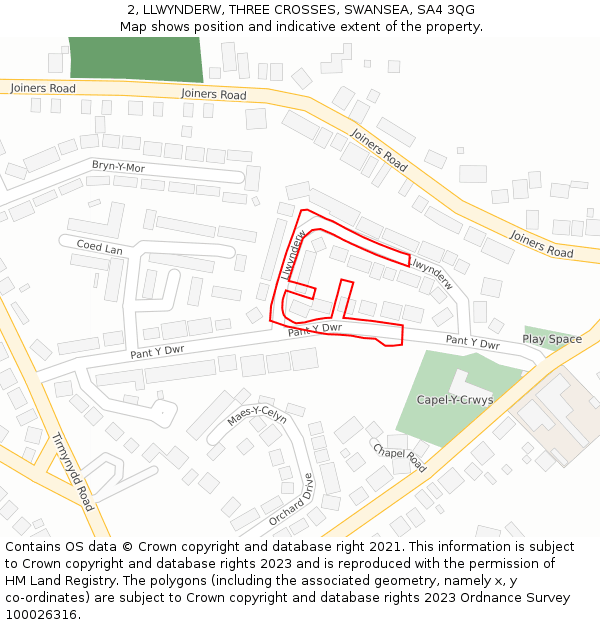 2, LLWYNDERW, THREE CROSSES, SWANSEA, SA4 3QG: Location map and indicative extent of plot