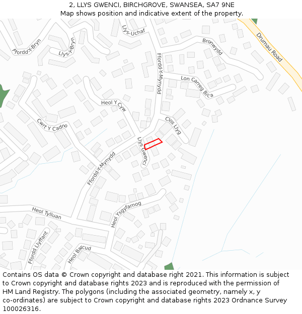 2, LLYS GWENCI, BIRCHGROVE, SWANSEA, SA7 9NE: Location map and indicative extent of plot