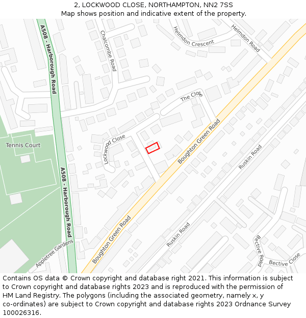 2, LOCKWOOD CLOSE, NORTHAMPTON, NN2 7SS: Location map and indicative extent of plot