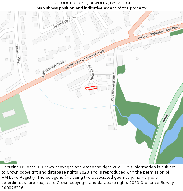 2, LODGE CLOSE, BEWDLEY, DY12 1DN: Location map and indicative extent of plot