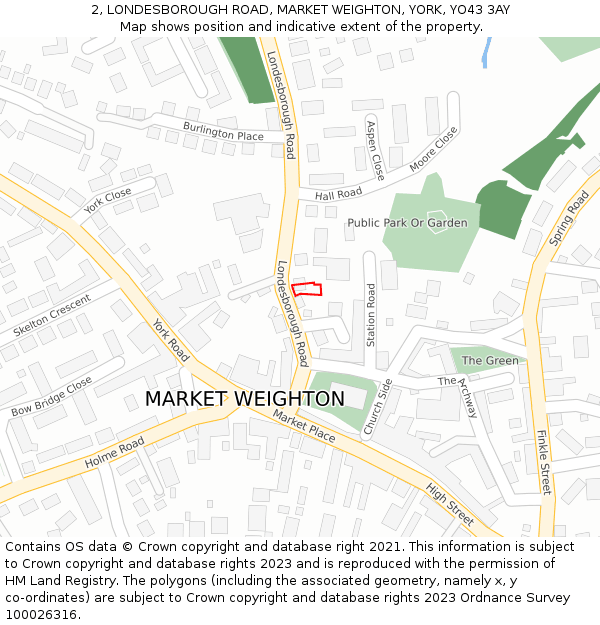 2, LONDESBOROUGH ROAD, MARKET WEIGHTON, YORK, YO43 3AY: Location map and indicative extent of plot