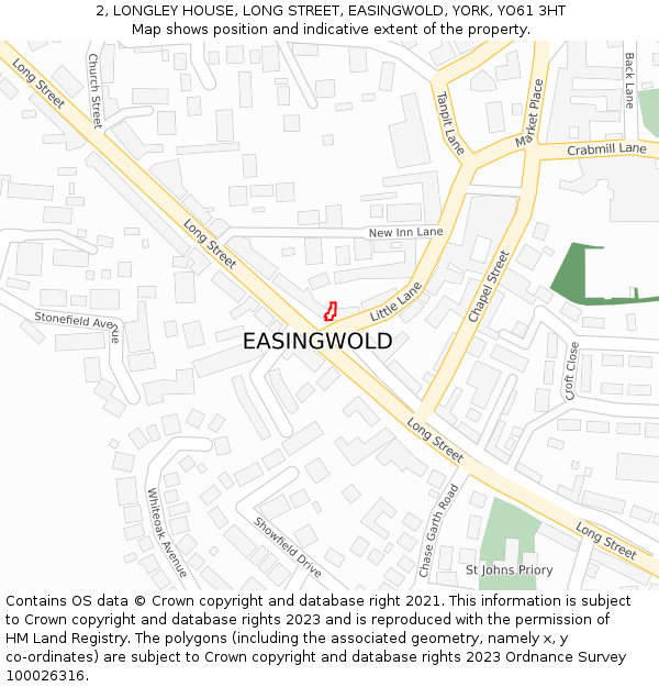 2, LONGLEY HOUSE, LONG STREET, EASINGWOLD, YORK, YO61 3HT: Location map and indicative extent of plot
