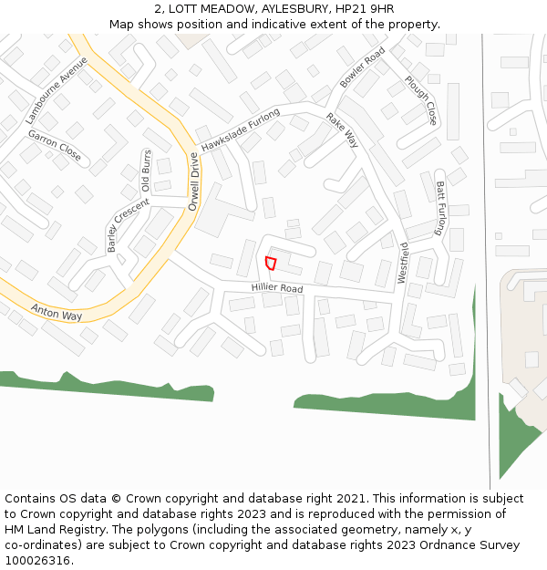 2, LOTT MEADOW, AYLESBURY, HP21 9HR: Location map and indicative extent of plot