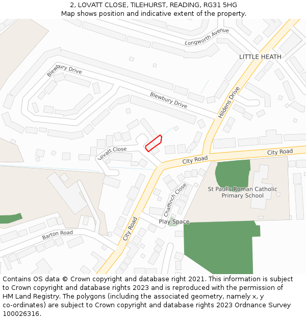 2, LOVATT CLOSE, TILEHURST, READING, RG31 5HG: Location map and indicative extent of plot