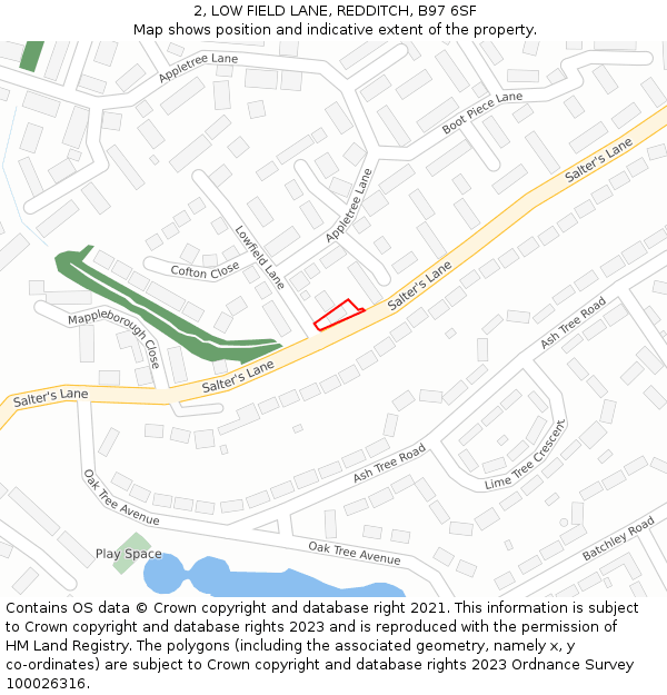 2, LOW FIELD LANE, REDDITCH, B97 6SF: Location map and indicative extent of plot