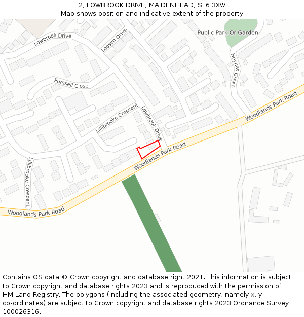 2, LOWBROOK DRIVE, MAIDENHEAD, SL6 3XW: Location map and indicative extent of plot