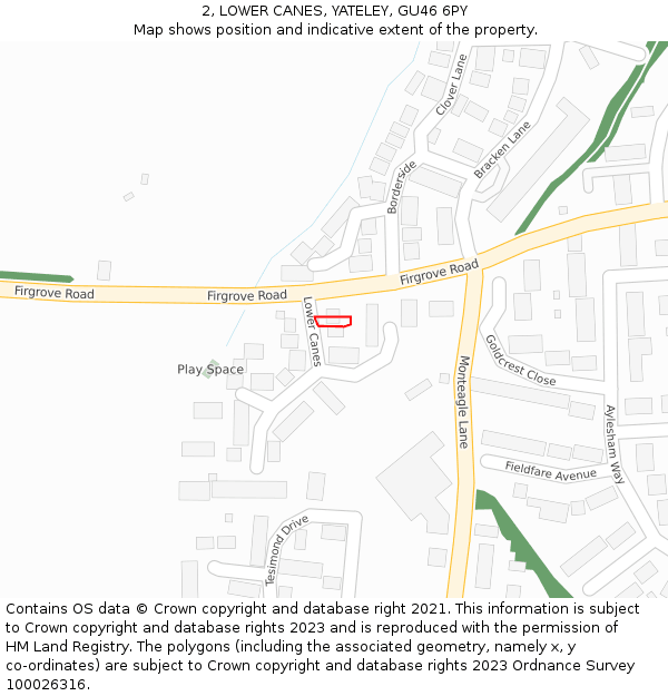2, LOWER CANES, YATELEY, GU46 6PY: Location map and indicative extent of plot
