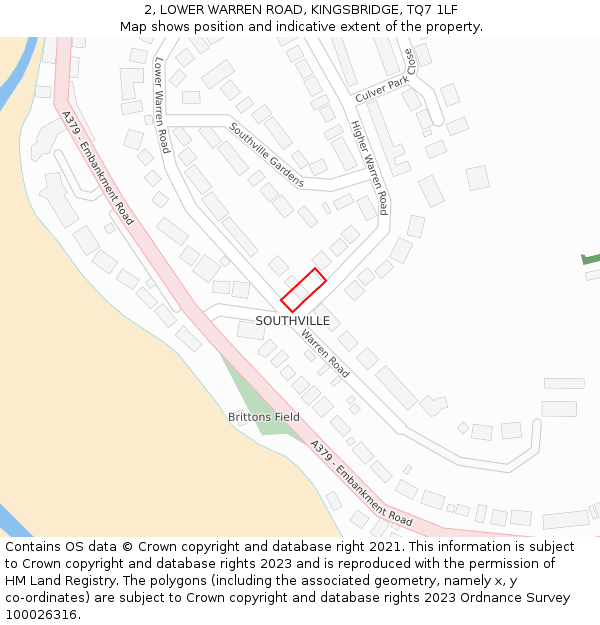2, LOWER WARREN ROAD, KINGSBRIDGE, TQ7 1LF: Location map and indicative extent of plot