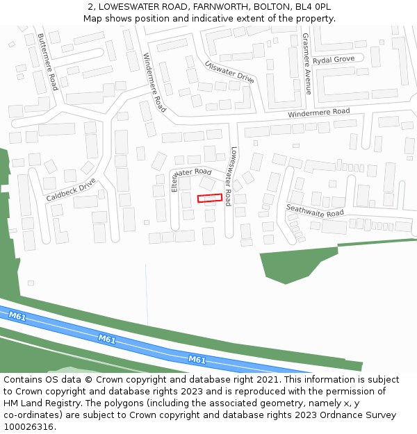 2, LOWESWATER ROAD, FARNWORTH, BOLTON, BL4 0PL: Location map and indicative extent of plot
