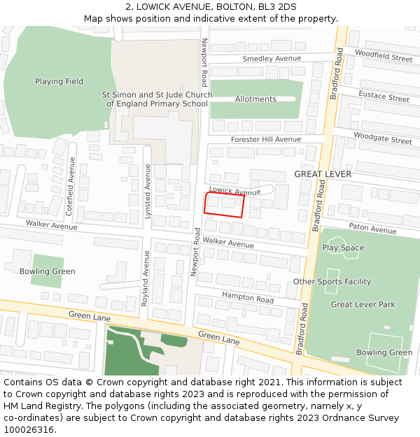 2, LOWICK AVENUE, BOLTON, BL3 2DS: Location map and indicative extent of plot
