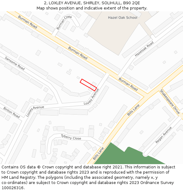2, LOXLEY AVENUE, SHIRLEY, SOLIHULL, B90 2QE: Location map and indicative extent of plot