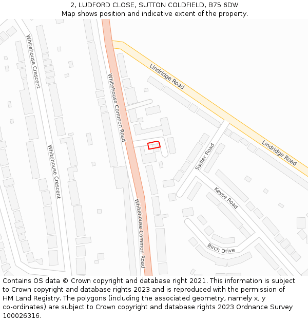 2, LUDFORD CLOSE, SUTTON COLDFIELD, B75 6DW: Location map and indicative extent of plot