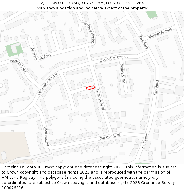 2, LULWORTH ROAD, KEYNSHAM, BRISTOL, BS31 2PX: Location map and indicative extent of plot