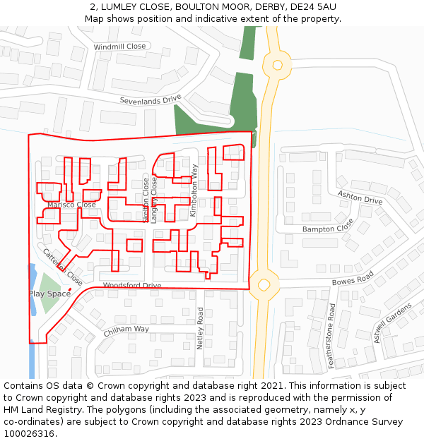 2, LUMLEY CLOSE, BOULTON MOOR, DERBY, DE24 5AU: Location map and indicative extent of plot