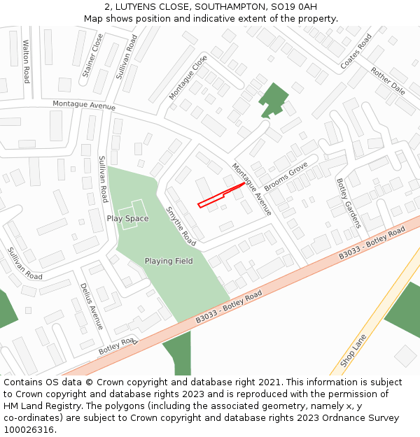 2, LUTYENS CLOSE, SOUTHAMPTON, SO19 0AH: Location map and indicative extent of plot