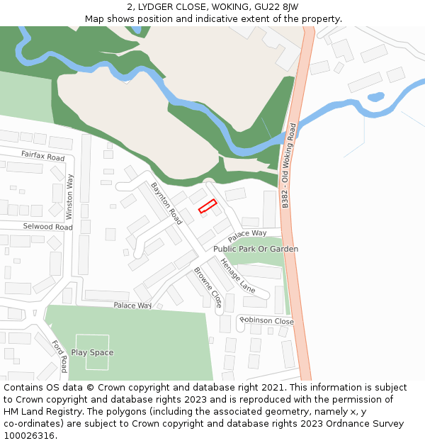 2, LYDGER CLOSE, WOKING, GU22 8JW: Location map and indicative extent of plot