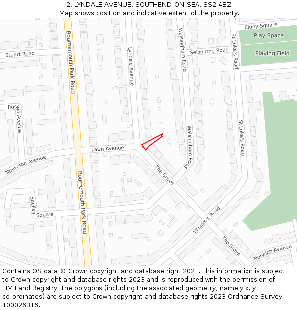 2, LYNDALE AVENUE, SOUTHEND-ON-SEA, SS2 4BZ: Location map and indicative extent of plot