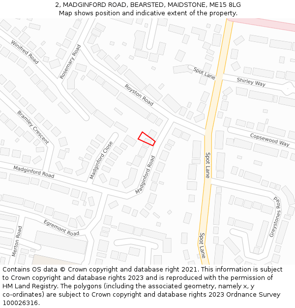 2, MADGINFORD ROAD, BEARSTED, MAIDSTONE, ME15 8LG: Location map and indicative extent of plot