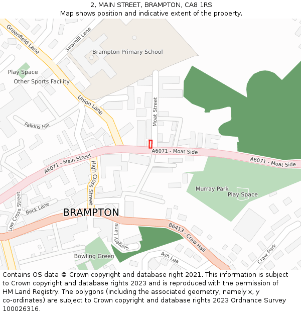 2, MAIN STREET, BRAMPTON, CA8 1RS: Location map and indicative extent of plot