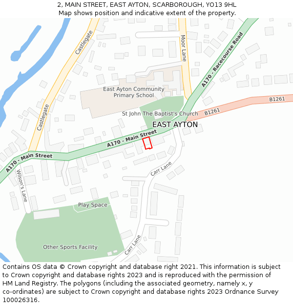 2, MAIN STREET, EAST AYTON, SCARBOROUGH, YO13 9HL: Location map and indicative extent of plot