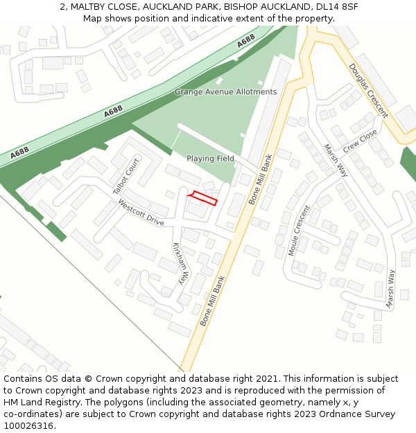 2, MALTBY CLOSE, AUCKLAND PARK, BISHOP AUCKLAND, DL14 8SF: Location map and indicative extent of plot