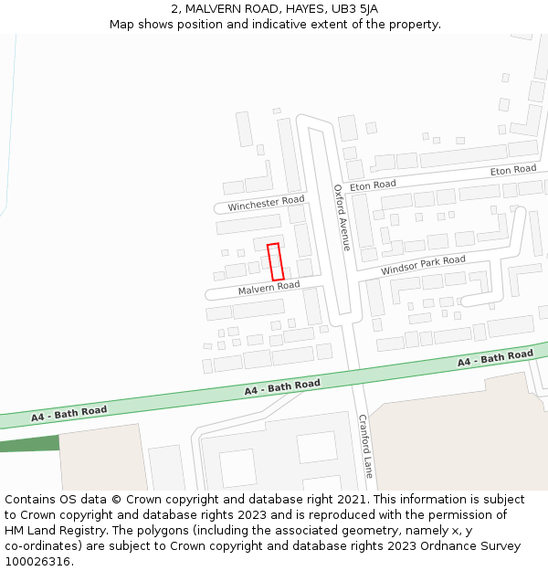 2, MALVERN ROAD, HAYES, UB3 5JA: Location map and indicative extent of plot