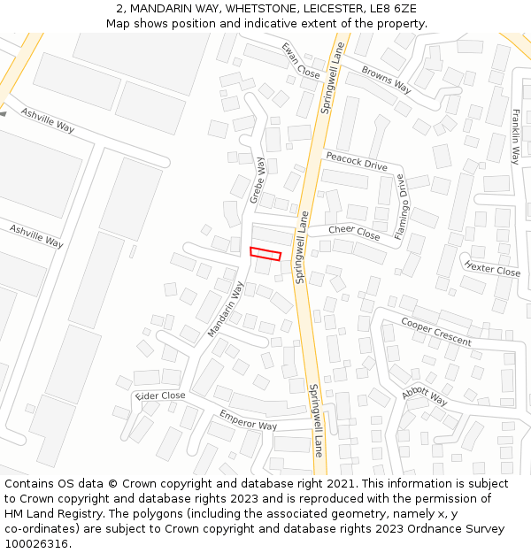 2, MANDARIN WAY, WHETSTONE, LEICESTER, LE8 6ZE: Location map and indicative extent of plot