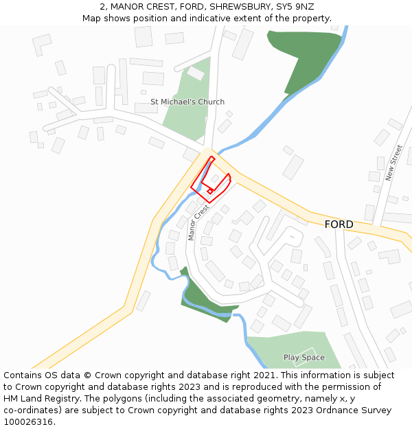2, MANOR CREST, FORD, SHREWSBURY, SY5 9NZ: Location map and indicative extent of plot