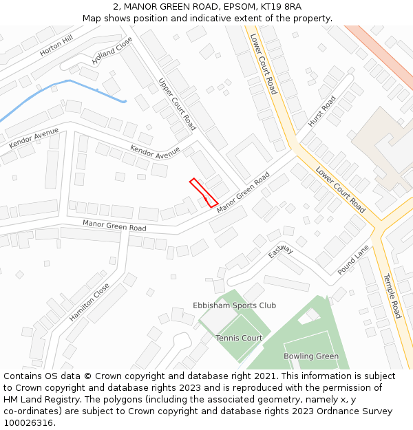 2, MANOR GREEN ROAD, EPSOM, KT19 8RA: Location map and indicative extent of plot