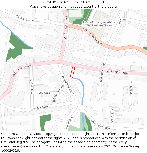2, MANOR ROAD, BECKENHAM, BR3 5LE: Location map and indicative extent of plot