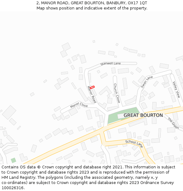 2, MANOR ROAD, GREAT BOURTON, BANBURY, OX17 1QT: Location map and indicative extent of plot