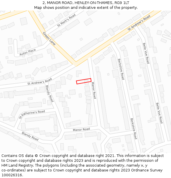 2, MANOR ROAD, HENLEY-ON-THAMES, RG9 1LT: Location map and indicative extent of plot