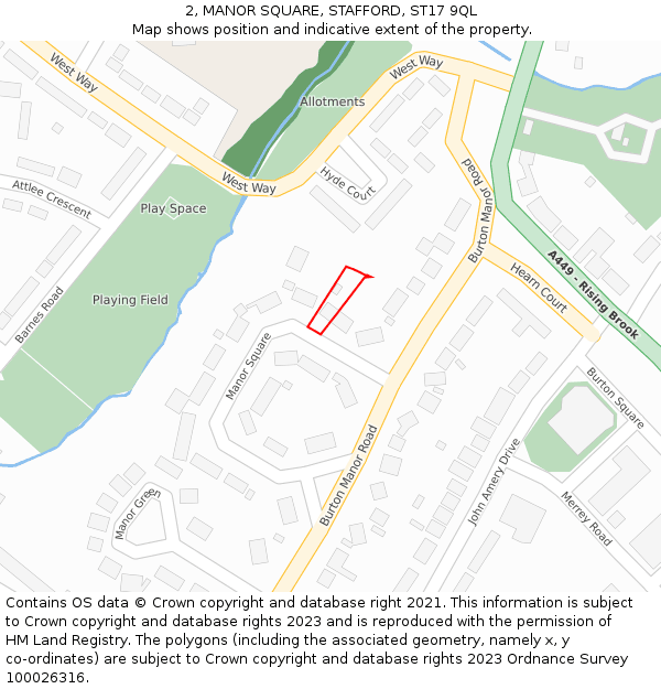 2, MANOR SQUARE, STAFFORD, ST17 9QL: Location map and indicative extent of plot