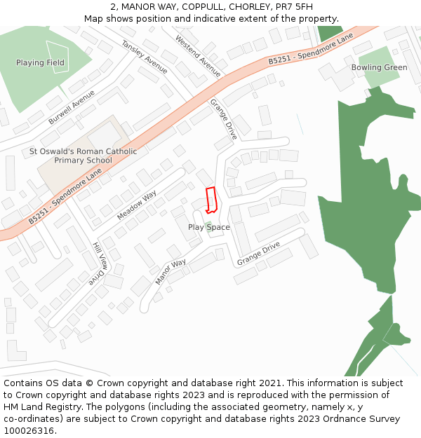 2, MANOR WAY, COPPULL, CHORLEY, PR7 5FH: Location map and indicative extent of plot