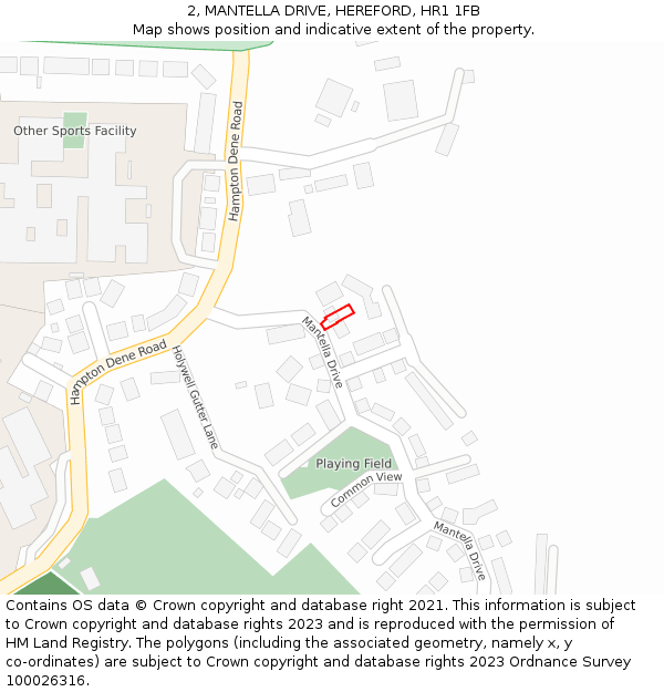 2, MANTELLA DRIVE, HEREFORD, HR1 1FB: Location map and indicative extent of plot